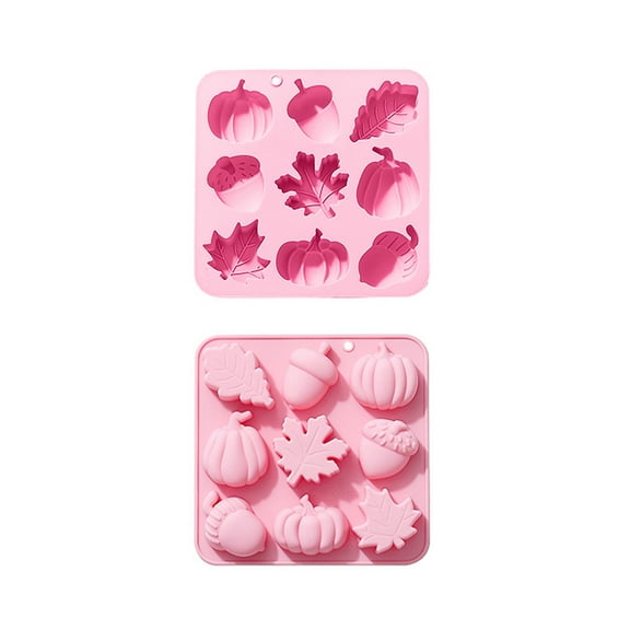 3D Pumpkin Silicone Mold Fall Silicone Mold Halloween Candy Mold Autumn Maple Leaf Acorn Shaped Chocolate Cake Pan Baking Tray Molds for Cake Decor Pink