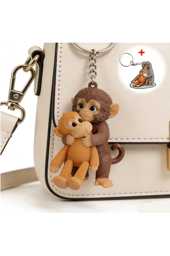3D Punch Monkey Plush Keychains, Cute Monkey Statue Keychain Decoration Holding Toy, Mini Hanging Stuffed Animals Bag Accessory for Backpacks