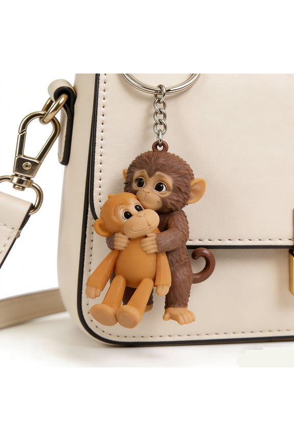 3D Punch Monkey Plush Keychains, Cute Monkey Statue Keychain Decoration Holding Toy, Mini Hanging Stuffed Animals Bag Accessory for Backpacks