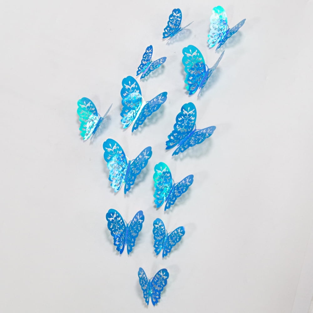 3D Purple Blue Butterflies Wall Stickers Spring Wall Decals Party