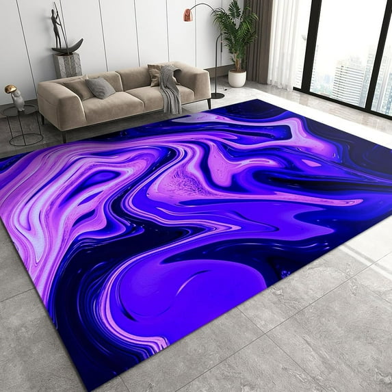 3D Purple Marble Area Rugs, Curved Oil Painting Fluid Art Modern Anti-Slip Bedroom Rug, Large Area Rug Fuzzy Plush Soft Soft Texture Apply to Family and Pet Home Decor 5x8ft