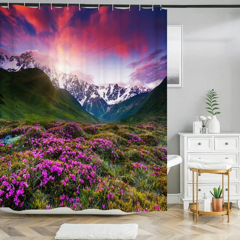 3D Purple lavender Pastoral Scenery Printing Shower Curtain Bathroom