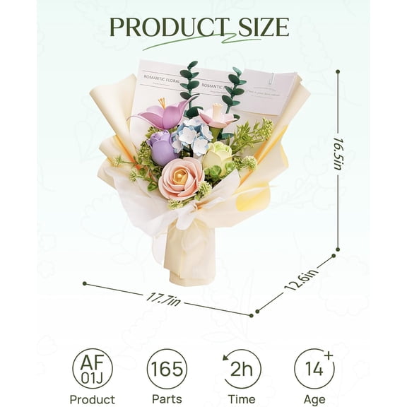 3D Puzzle for Adults, 3D Puzzle Flowers, 3D Flowers Model Kit, Building Set for Kids, Artificial Flowers, Home Decoration (Spring Time Bouquet AF01J)