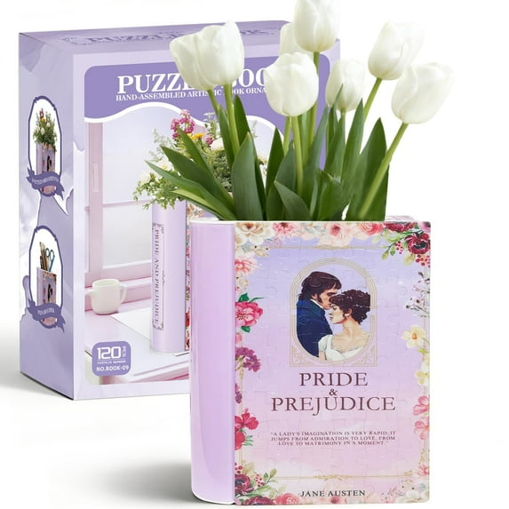 3D Puzzle Book Vase for Flowers, 120 Pcs 3D Puzzle Vase for Kids Ages 8+, Creative Bookshelf Decor for Book Lovers, Ideal Gift for Women & Teens(Pride)