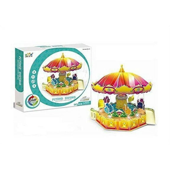 3D Puzzle Building Set, Amusement Park With Motor Lights, Sound , And Movement(Flying Swing)