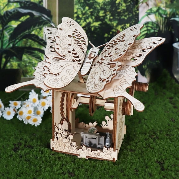 3D Puzzle Hand Butterfly Wooden Music Box Models for Adults to Build Hobby Gifts for Adults Teens Home Decor Birthday Christmas