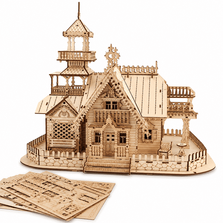 3D Puzzle House Hollow Villa Puzzle Model Kit, Villa DIY Model with LED Night Light, DIY Building Set for Adults, Home Decor, Miniature Diorama Kit, Valentine's Day Gift, Home Decoration