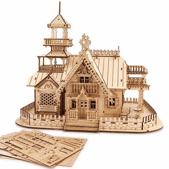 3D Puzzle House Hollow Villa Puzzle Model Kit, Villa DIY Model with LED Night Light, DIY Building Set for Adults, Home Decor, Miniature Diorama Kit, Valentine's Day Gift, Home Decoration