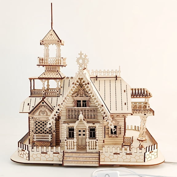 3D Puzzle House Hollow Villa Puzzle Model Kit, Villa DIY Model with LED Night Light, DIY Building Set for Adults, Home Decor, Miniature Diorama Kit, Valentine's Day Gift, Home Decoration