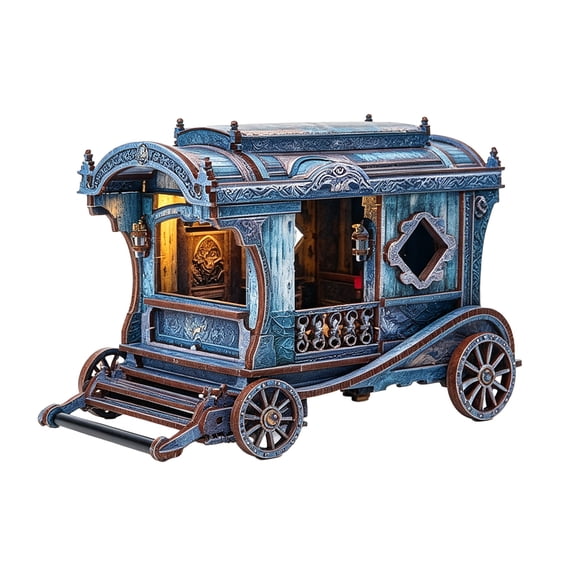 3D Puzzle Model Kit for Adults, Agate-Inspired Gothic Dragon Carriage 215PCS DIY Miniature Building Set with Touch LED Light, Decorative Bookend Display Gift