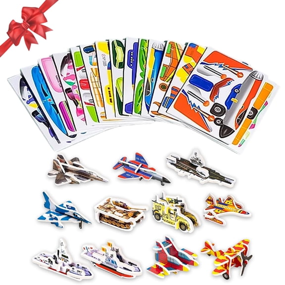 3D Puzzle Set with Paper Animal Insect Dinosaur Airplane Designs, 100 Piece Family Activity