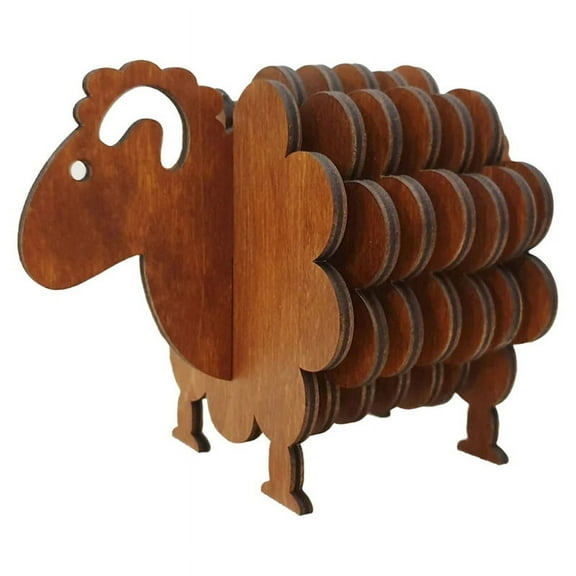 3D Puzzle Shape Sheep,Wooden Coasters for Drinks,Set of Humorous Sheep Coasters,Cute Animal Coasters,Dark Brown