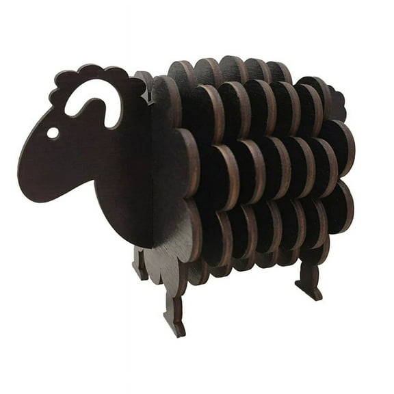 3D Puzzle Shape Sheep,Wooden Coasters for Drinks,Set of Humorous Sheep Coasters,Cute Animal Coasters,Black