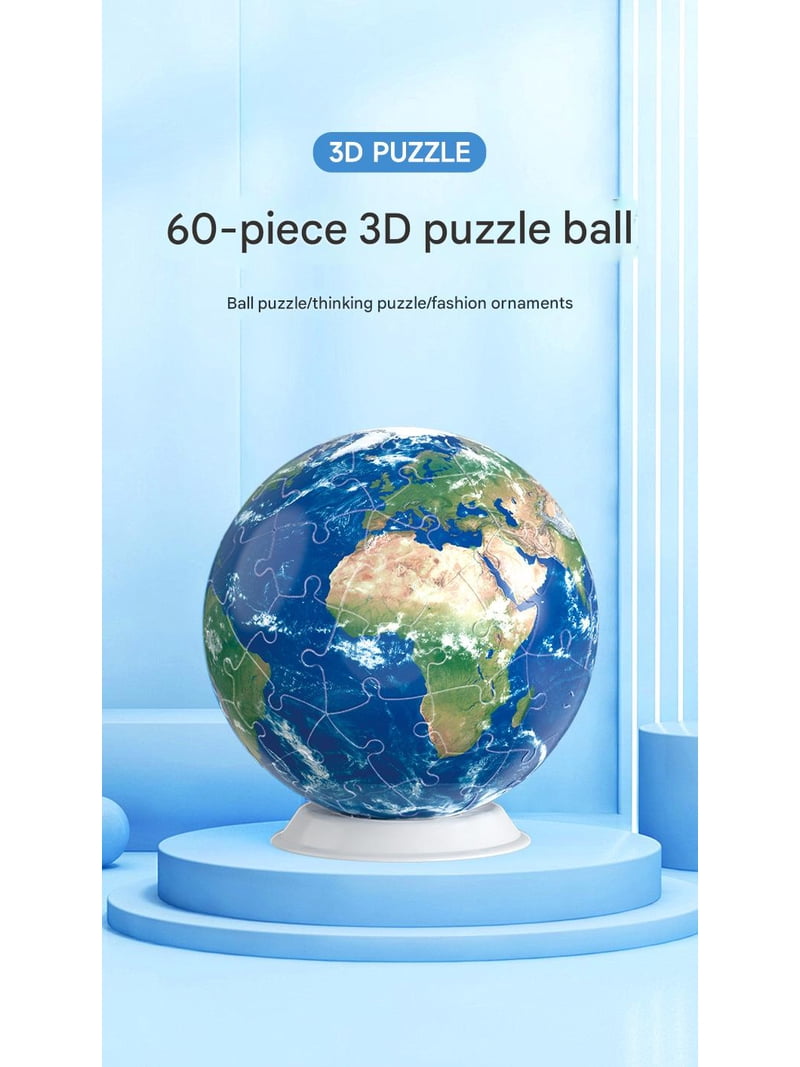 3D Puzzle World Globe, Interactive Learning Aid, Beige, 60pcs