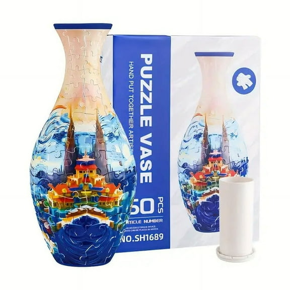 3D Puzzle Vase Unique Flower Vase Made by 160 Curved Plastic Puzzle Pieces House Warming Gift for Flower Arrangements and Home Decoration
