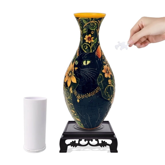 3D Puzzle Vase for Adults, Creative Vase Puzzle for Flowers(Shadow Cat)