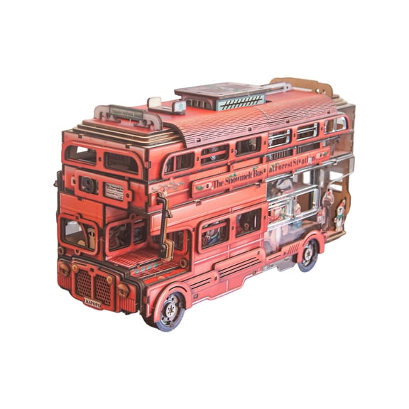 3D Puzzle Wooden Double Decker Bus Puzzle Model, DIY Street Scene Assembly Kit, Retro British Style Display Decor, 380+PCS