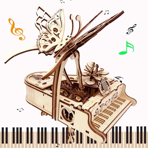 3D Puzzle for Adults - Cool Piano Music Box DIY Craf Kit for Adults to Build Model Kits Wood Mechanical Building Puzzle for Age 14+Years Old