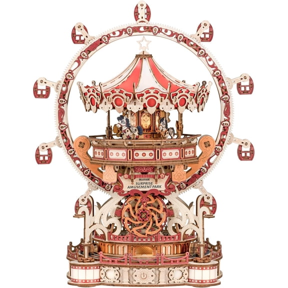 3D Puzzles for Adults, Wooden 3D Puzzle Model Surprise Amusement Park Music Box Toys Building Kits, DIY Wood Crafts Cool Toy Hobbies for Men Women, Creative Assembly Gifts