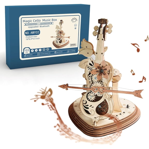 3D Puzzles for Adults Wooden Puzzles Cello Music Box Set with Bluetooth and Light for Adults to Build, Stem Projects Model Kits Birthday Gifts for Women Men Home Decor