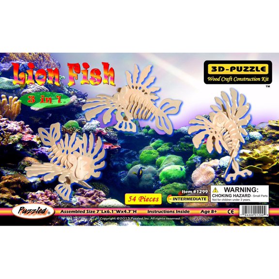 Puzzled Lion Fish 3 In 1 3D Natural Wood Puzzle