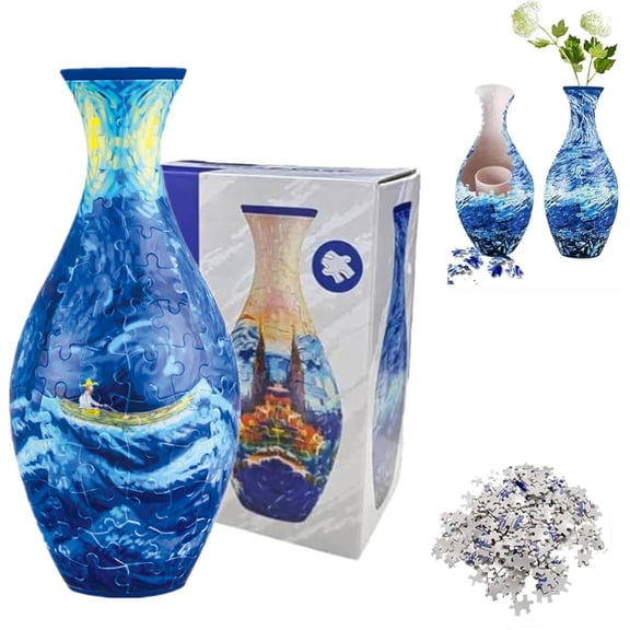 3D Puzzles Vase, Unique Flower Vase Made by 160 Curved Puzzle Pieces,Unique Flower Vases, Built-in Water Bottle, Birthday Gift House Warming Gift for Flowers Arrangements and Home Decor(Q)