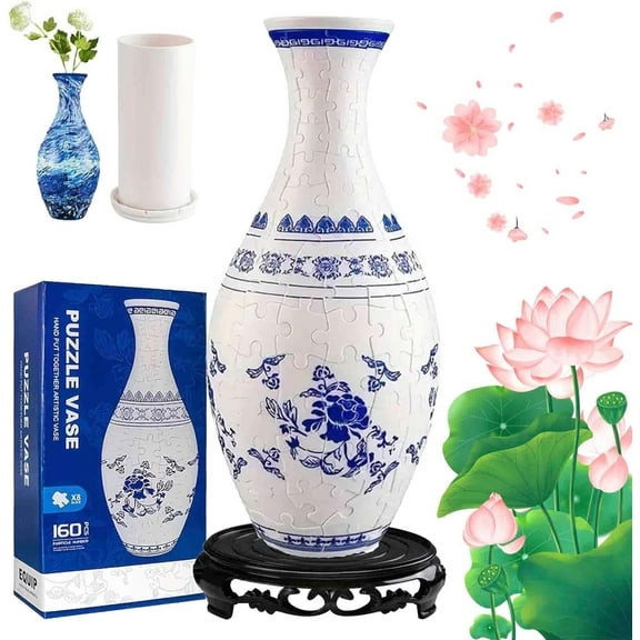 3D Puzzles Vase for Adults, 160 Pieces Puzzle Flower Vase DIY Unique Flower Vase House Warming Gift for Flower Arrangements and Home Decoration(D)