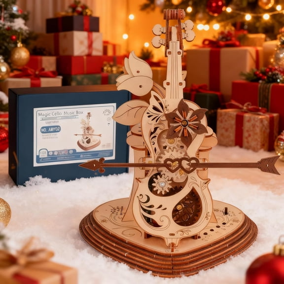3D Puzzles for Adults 1:5 Scale Cello Model Kit with Base 199pcs Wooden Music Box Building Kit Desk Gift for Men Women Hobby for Adults