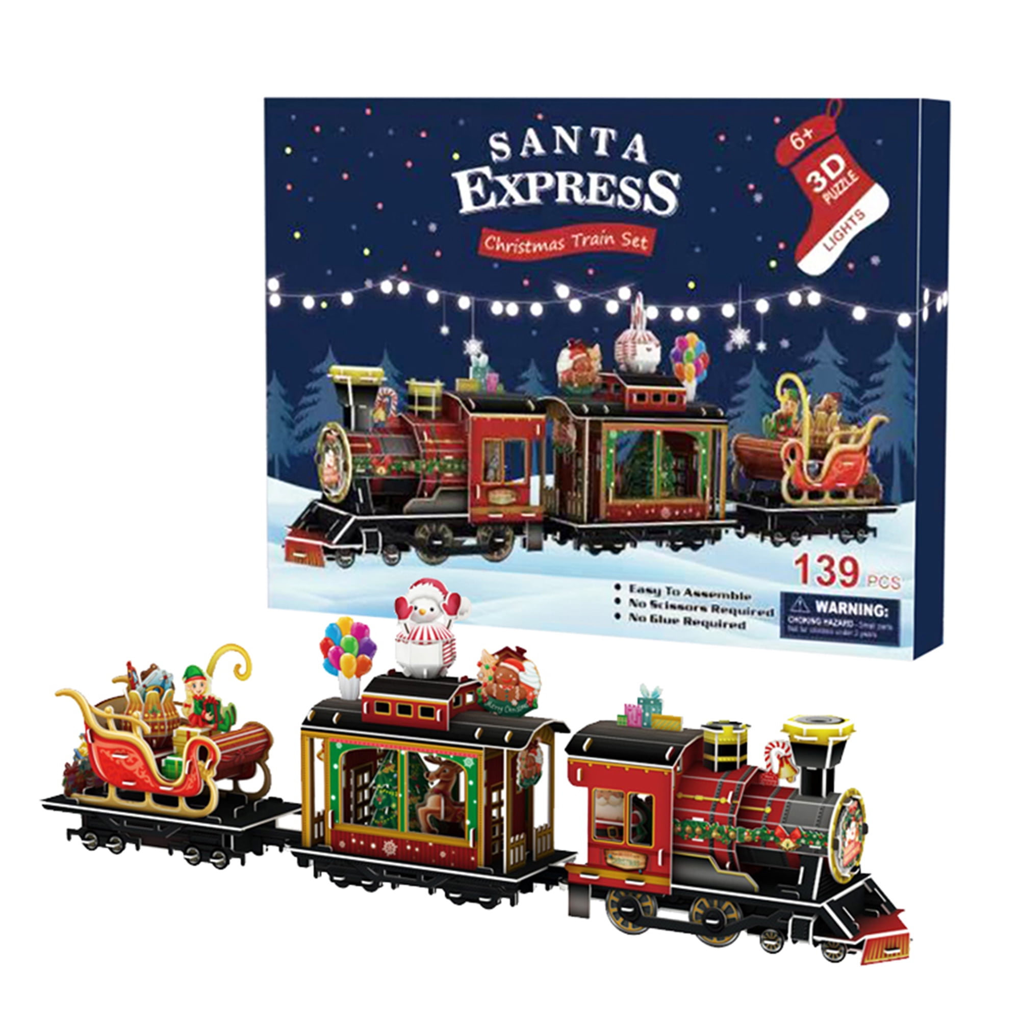 3D Puzzles for Adults Kids LED Christmas Train Sets for Under Christmas