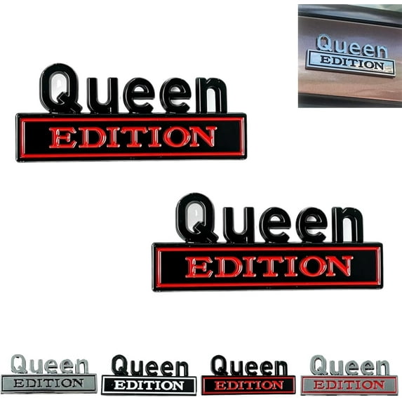 3D Queen Edition Metal Car Emblem 2PCS, Universal Auto Badge Sticker for Trunk Fender Bumper, Waterproof Chrome Body Decal Exterior Decoration, Cool Car Accessory Gift for Women Girls Lady Wife