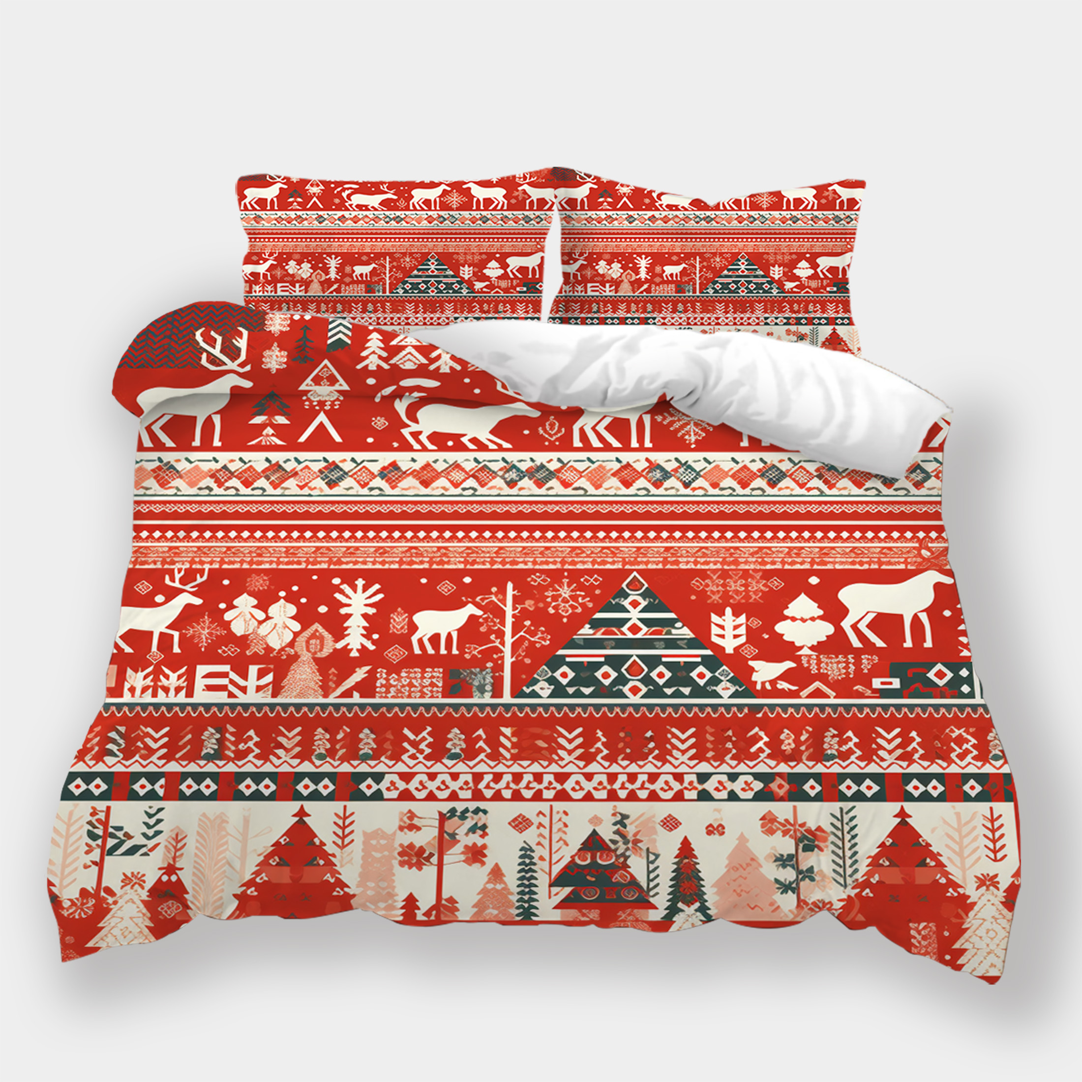 3D Quilt Cover Suit Christmas White Animals Bedspreads Cartoon Trees