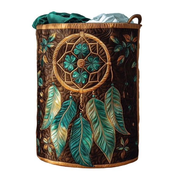 3D Quilted Laundry Hamper M Size - 3D Embroidered Design For Easy Storage - For Home, Bathroom, Bedroom, Laundry Room, Closet
