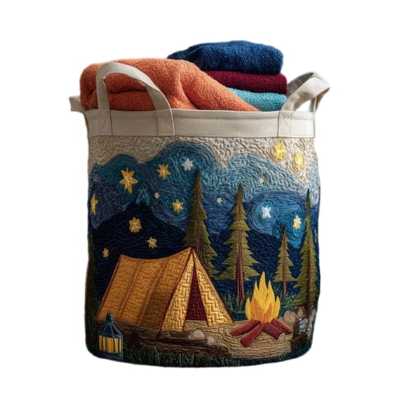 3D Quilted Round Laundry Basket – Fabric Storage Bin for Dirty Clothes & Home Organization (Size S, Pattern C)