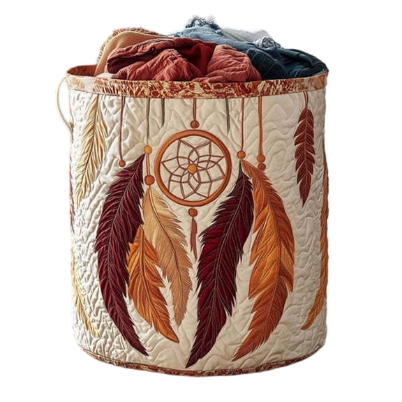 3D Quilted Round Laundry Basket – Fabric Storage Bin for Dirty Clothes & Home Organization (Size S, Pattern Q)