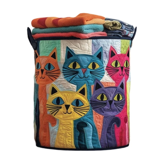 3D Quilted Round Laundry Basket – Fabric Storage Bin for Dirty Clothes & Home Organization (Size S, Pattern S)
