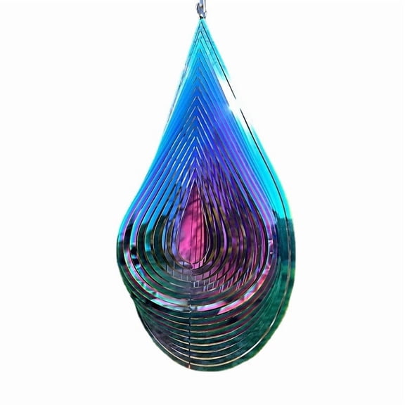 3D RGB Wind Spinners Stainless Steel Hanging Wind Chime Yard Garden Patio Decor Drop Shape