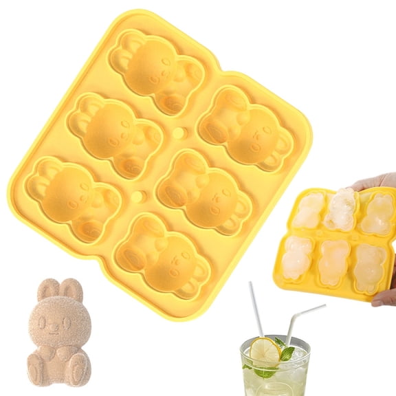 3D Rabbit Mold for Kids,Ice Cream Molds Reusable Easy Release DIY Ice Cube Molds, Cute Cartoon Ice Cube Maker for Whiskey (Yellow Rabbit Silicone Mold)