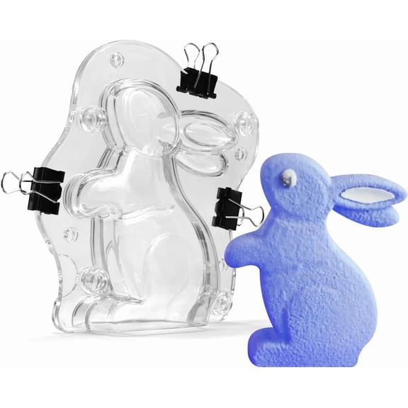 3D Rabbit Polycarbonate (2PC) Chocolate and Candy Mold for Party Decorating or Home baking tools Transparent 5.4 inch