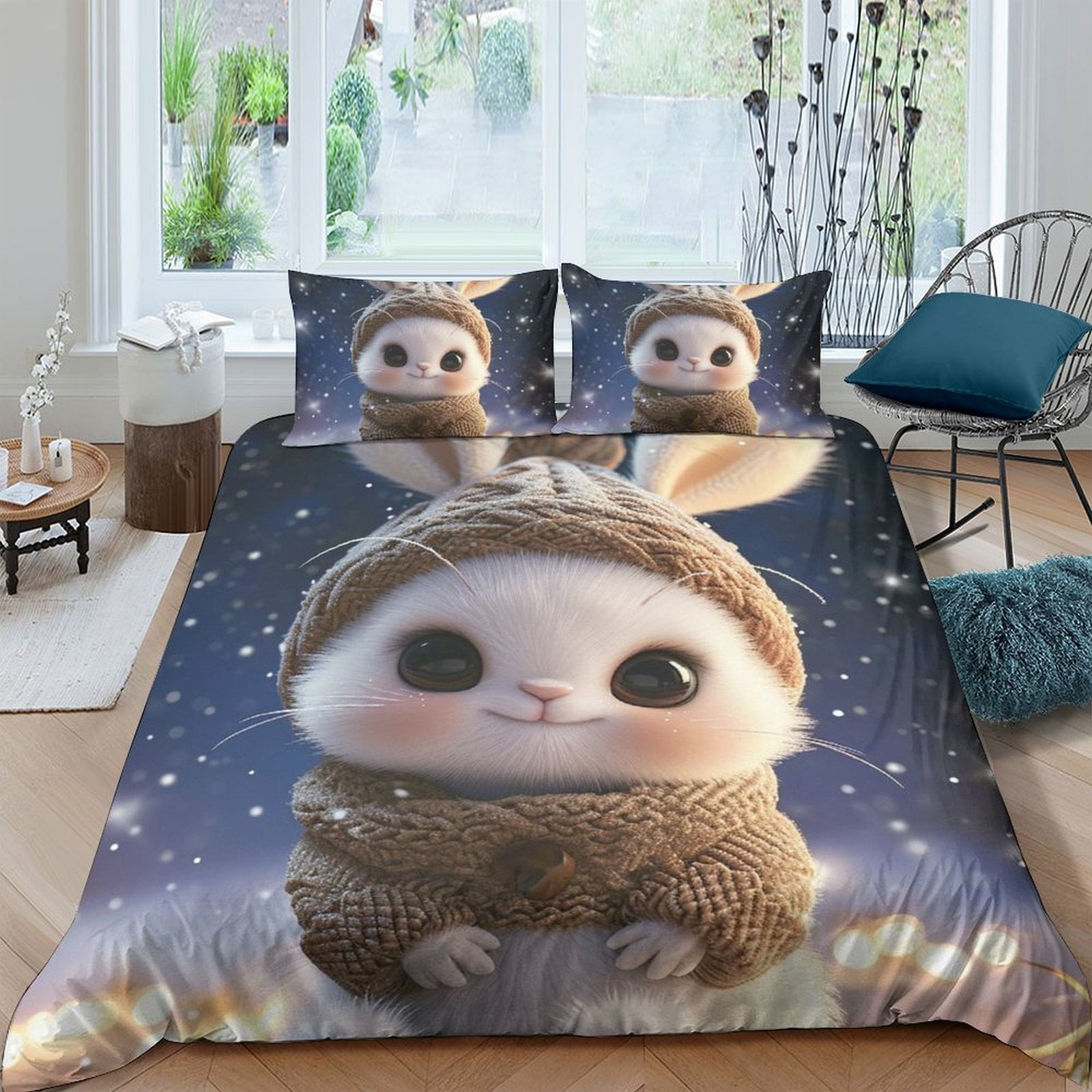 3D Rabbit Printed Doona Cover Set Quilt Cover Pillowcase Teen Adult