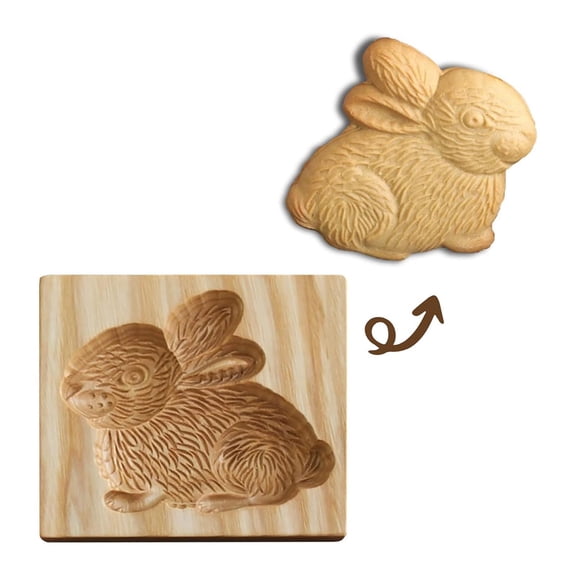 3D Rabbit Wooden Cookie Embossing Stamp for Baking & Crafting – Reusable Kitchen DIY Tool for Easter, Valentine’s Day & Christmas for Cookies, Fondant & Dough (10x10x2cm),Khaki