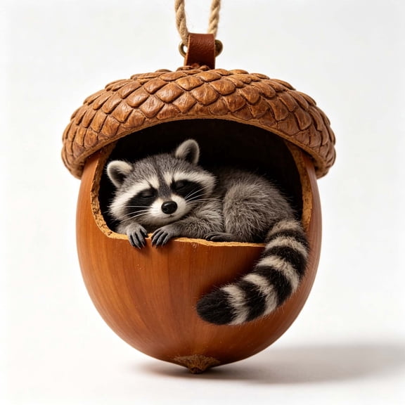 3D Raccoon Acorn Ornament, Woodland Christmas Decor with Realistic Animal Figure, Resin Hanging Ornament for Christmas Tree, Home, Party Decor 2026 New