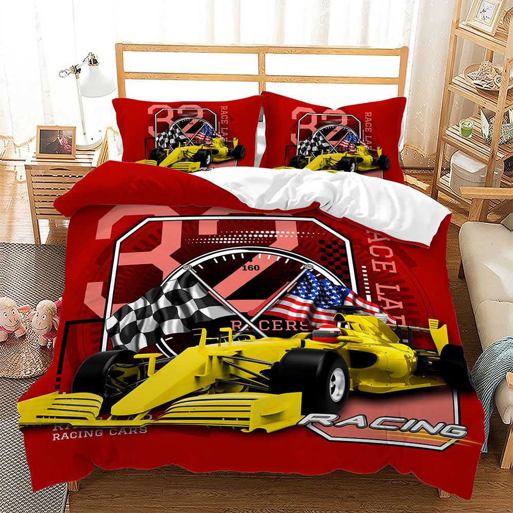 3D Racecars Automobile Race Cars Print Duvet Cover