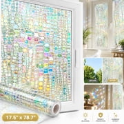 3D Rainbow Prism Window Privacy Film , Peel and Stick Stained Glass Decal , Decorative Window Clings for Home & Bathroom Door , Heat Blocking & UV Resistant , Sun Catcher Static Cling 17.5" x 78.7"