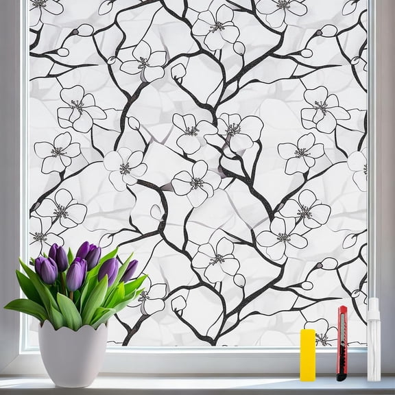 3D Rainbow Window Film Stained Glass Style Static Cling No Adhesive Privacy Decals for Home & Office Decorative Vinyl with Protection (Plum Ink Shade, 17.5 x 78.7 Inch)