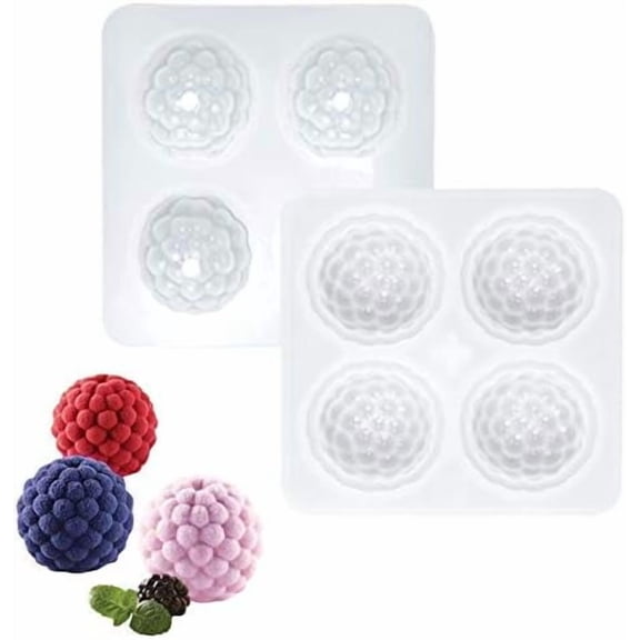 3D Raspberry Silicone Mold for Baking Mousse Cake, Candy, Chocolate, Truffle, French Dessert, Pastry, Cupcake, Fruit Ice Cream Mould, Cake Decoration Mold, Raspberry Shape (4-Cavity)