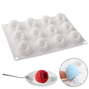 3D Raspberry Silicone Molds for Mousse Cake - 12 Cavity Fruit Pudding Raspberry Mold for Baking Pastry, Ice Cream, Cake Decoration Mould Supplies -White