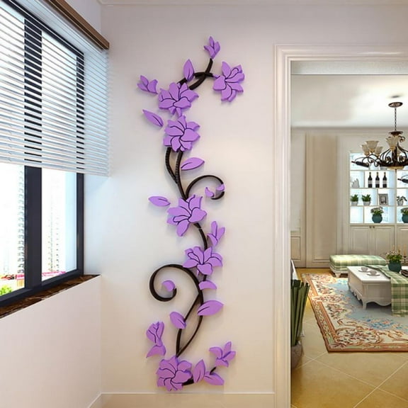 3D Rattan Flower Wall Murals for Living Room Bedroom Backdrop TV Wall Background, Mural Home Decor Home Bedroom Decoration (Light Purple, 9.45*31.49 inch)