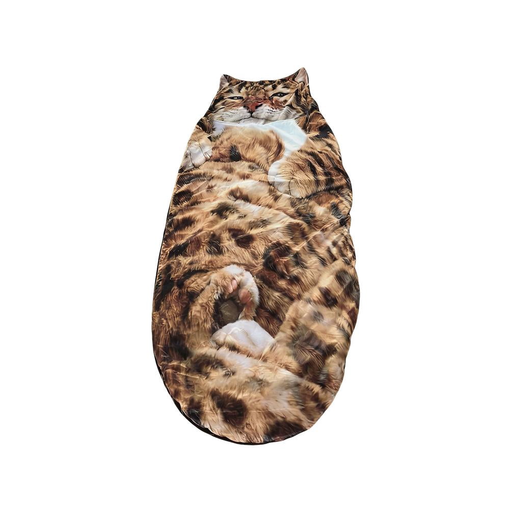 3D Realistic Cat Sleeping Bag for Adults, 69" x 32" Large Envelope Style Nap Blanket, Soft Cotton-Blend Wearable Throw for Camping, Dorm & Office, Whimsical Feline Gift for Cat Lovers