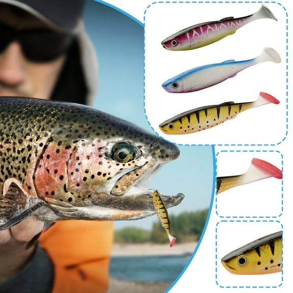 3D Realistic Fishing Lures - Soft Bait Swimbaits with Dual-Tone Fish Eyes & Natural Color Patterns - Slow-Sink Artificial Minnows for Bass, Trout & Freshwater/Saltwater (3pc)