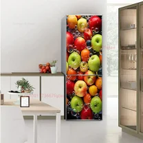 3D Realistic Fruit Printed Refrigerator Door Wrap Mural Decals Peel and Stick Waterproof Kitchen Fri